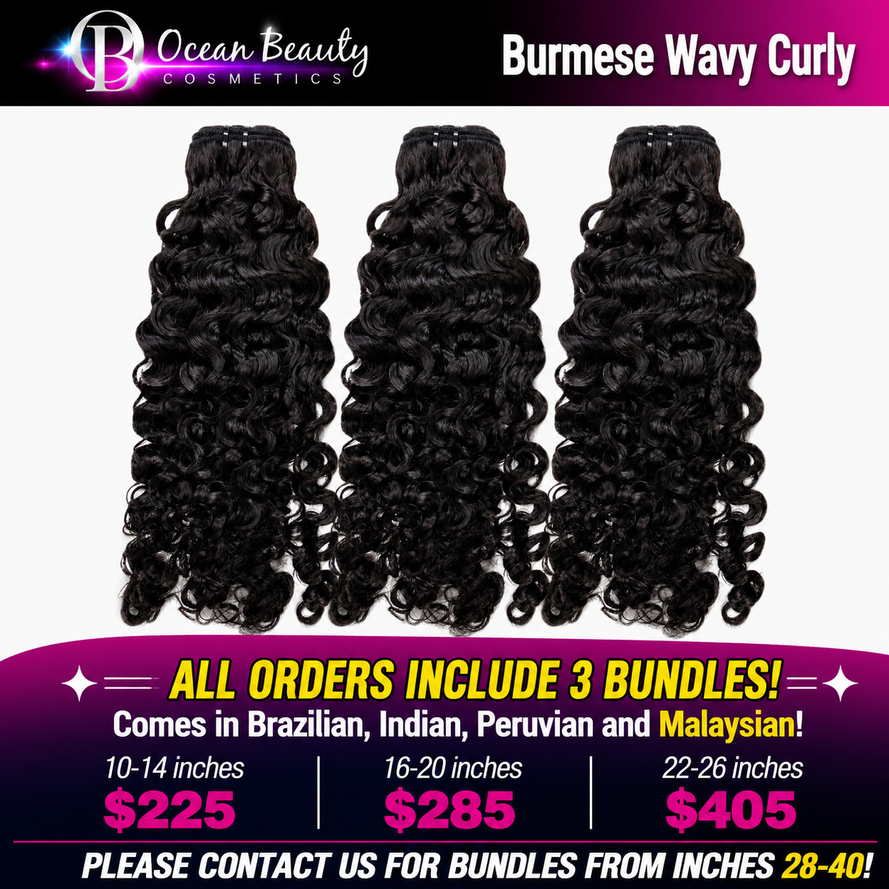 Ocean Beauty Luxury Collection™ Burmese Wavy Curly 3-Bundle Deal