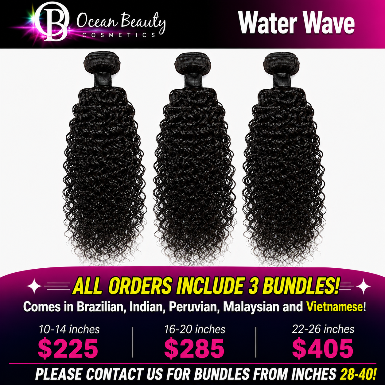 Ocean Beauty Water Wave three-bundle virgin human hair deal