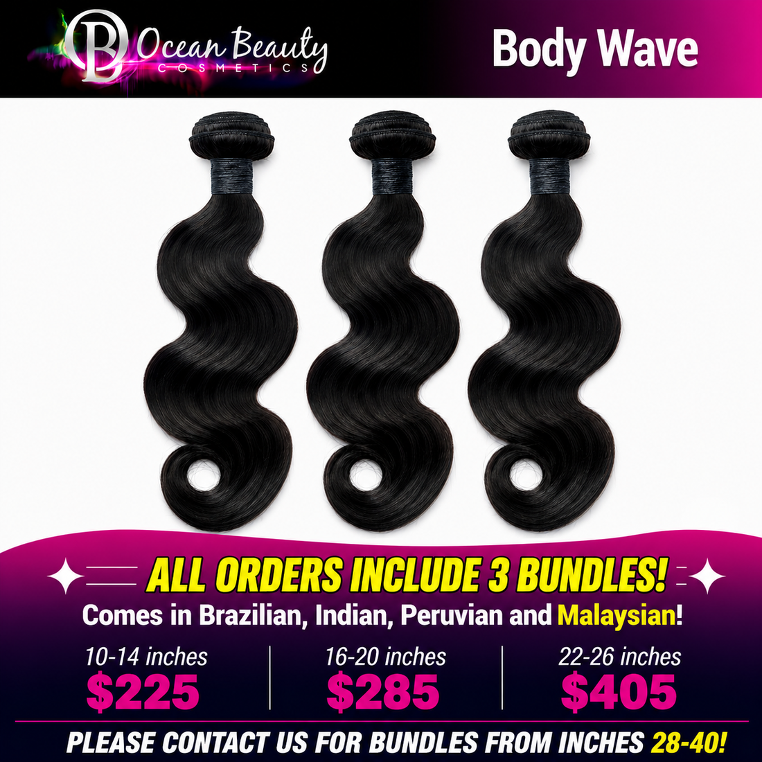 Ocean Beauty Body Wave three-bundle virgin human hair deal