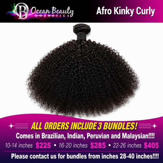 Ocean Beauty Afro Kinky Curly three-bundle virgin human hair deal