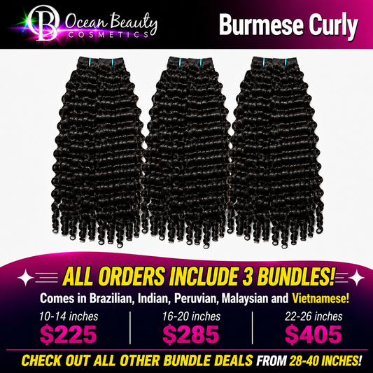 Ocean Beauty Burmese Bouncy Curly three-bundle virgin human hair deal