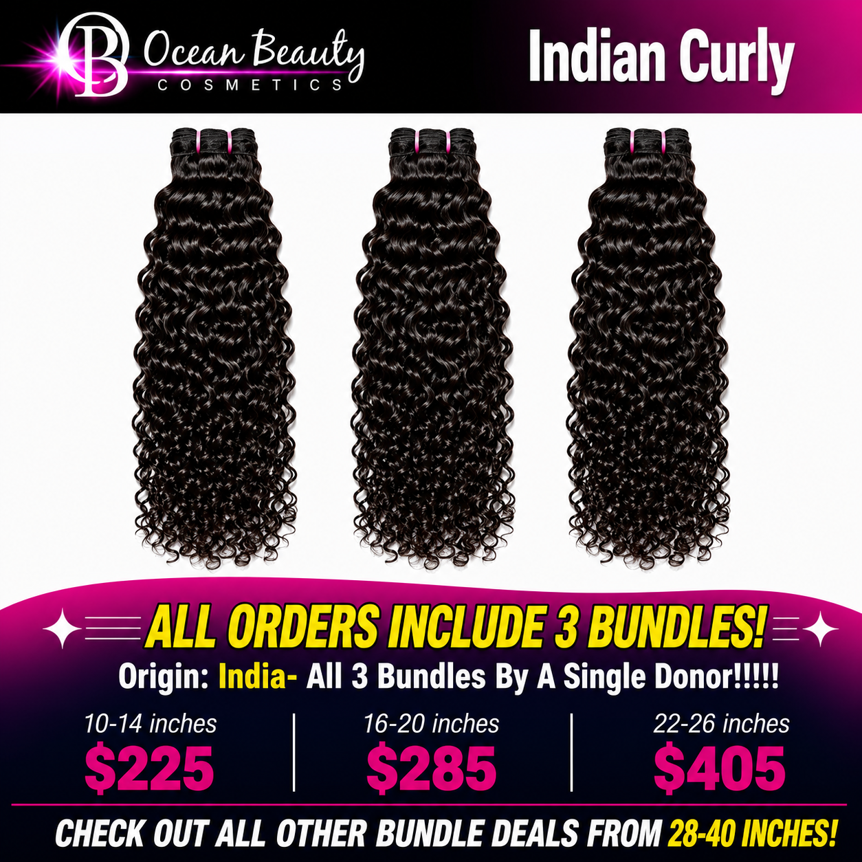 Ocean Beauty Indian Curly three-bundle virgin human hair deal