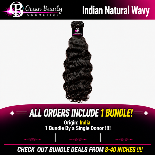 Indian Natural Wavy Virgin Human Hair Bundle by Ocean Beauty Cosmetics