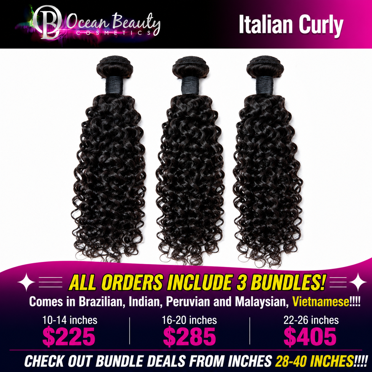 Ocean Beauty Italian Curly three-bundle virgin human hair deal