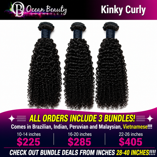 Ocean Beauty Kinky Curly three-bundle virgin human hair deal