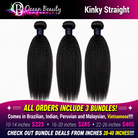 Ocean Beauty Kinky Straight three-bundle virgin human hair deal