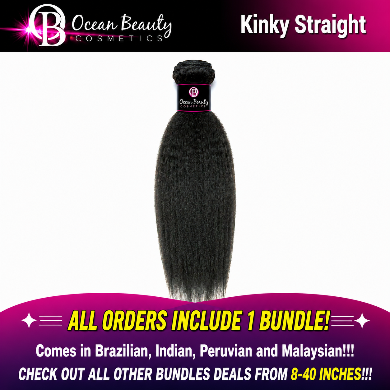 Kinky Straight Virgin Human Hair Bundle by Ocean Beauty Cosmetics