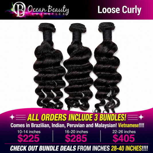Ocean Beauty Loose Curly three-bundle virgin human hair deal