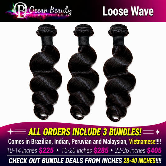 Ocean Beauty Loose Wave three-bundle virgin human hair deal