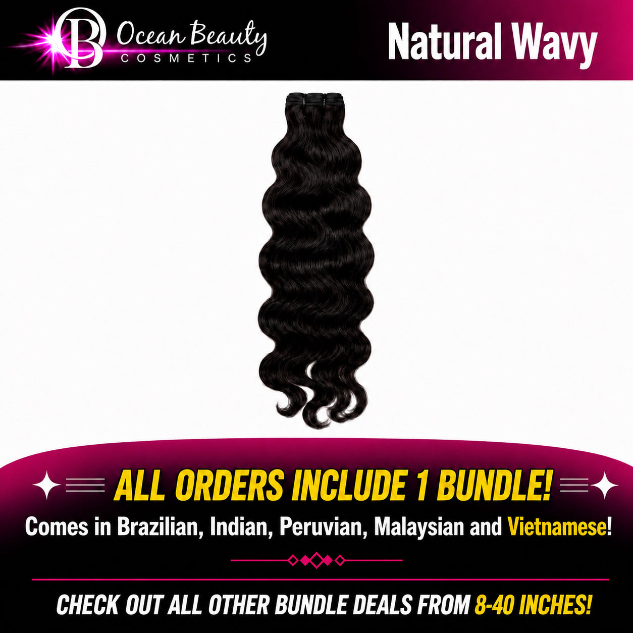 Natural Wavy Virgin Human Hair Bundle by Ocean Beauty Cosmetics