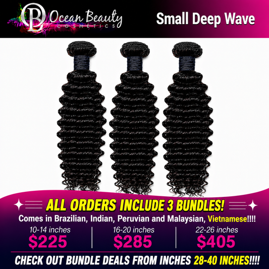 Ocean Beauty Small Deep Wave three-bundle virgin human hair deal
