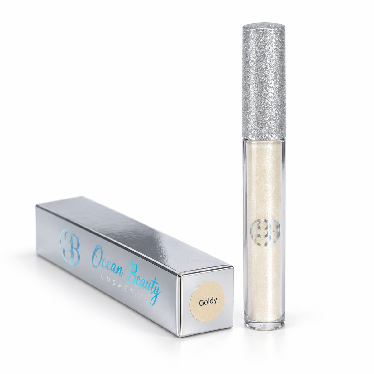 Ocean Beauty Strobe Lip Gloss in Goldy, angled box view