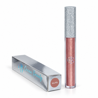 Ocean Beauty Strobe Lip Gloss in Muddy, angled box view