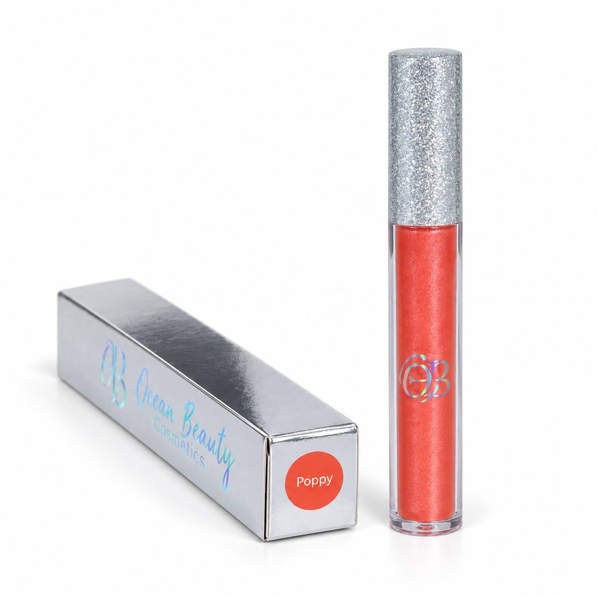 Ocean Beauty Strobe Lip Gloss in Poppy, angled box view